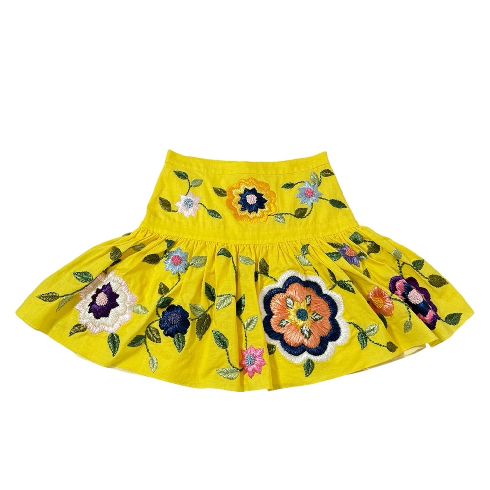 Alexis Kasandra Embroidered Floral Skirt Pattern Yellow Mini RARE HTF SZ Medium